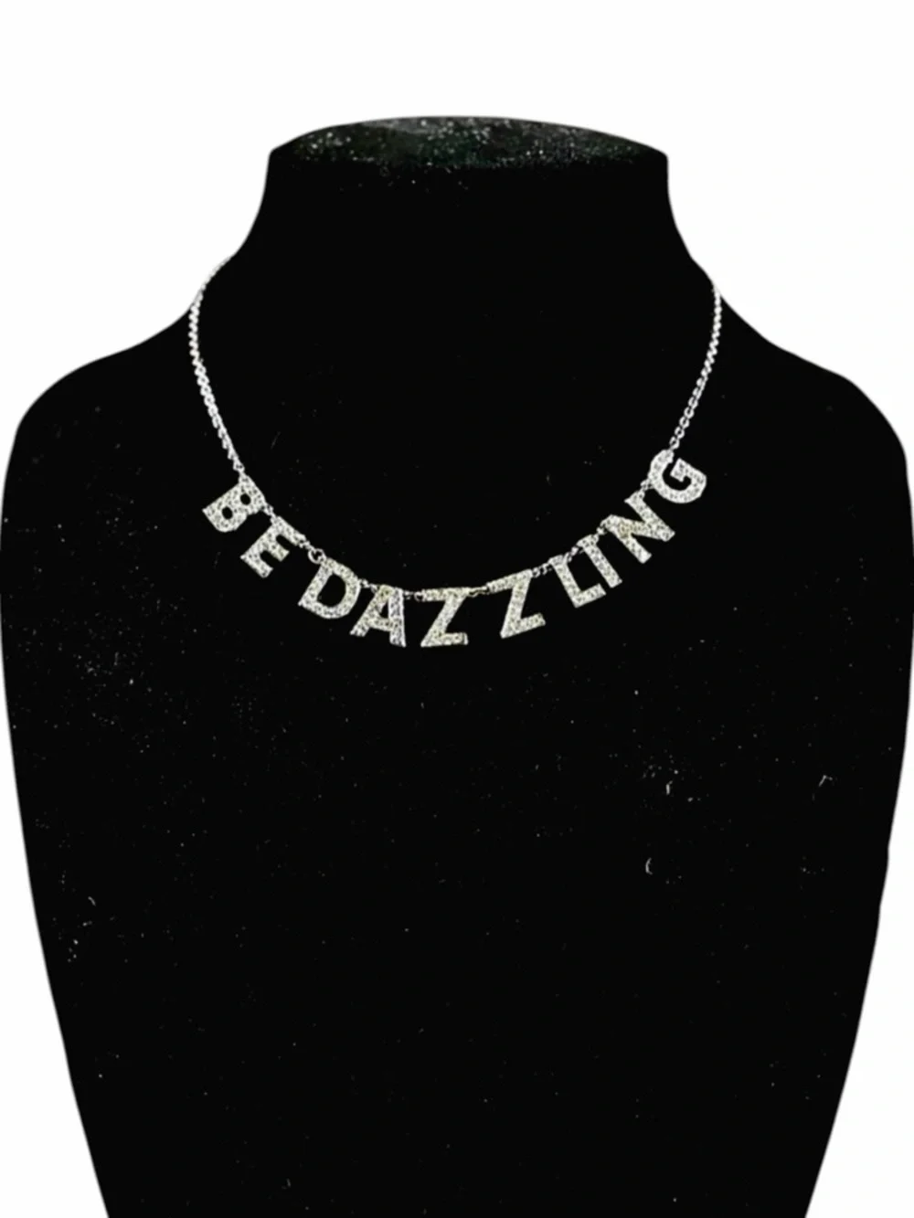 Kate Spade – Be Dazzling Crystal Necklace – Silver Tone Statement Script – OS
